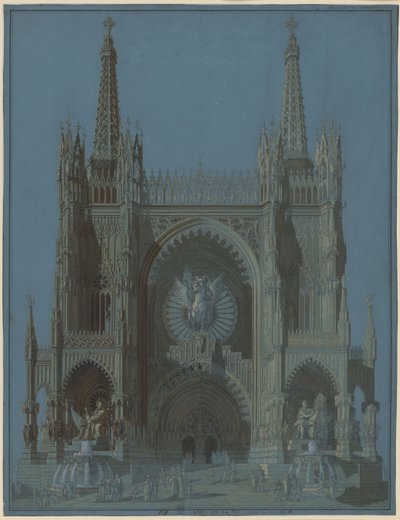 Facade of a Gothic Cathedral with Two Towers by Karl Friedrich Schinkel