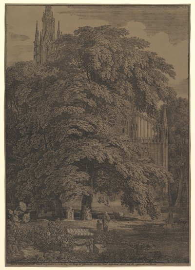Gothic Church Hidden by a Tree by Karl Friedrich Schinkel