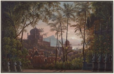 Nurmahal or the Rose Festival of Kashmir. Opera by Gaspare Spontini. Design for the 1st Decoration. Palace Garden with View of Kashmir by Karl Friedrich Schinkel