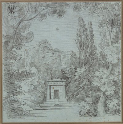 Orpheus and Eurydice. Opera by Christoph Willibald Gluck. Design for the 1st Decoration (?). Design for a Mausoleum on a Rock by Karl Friedrich Schinkel