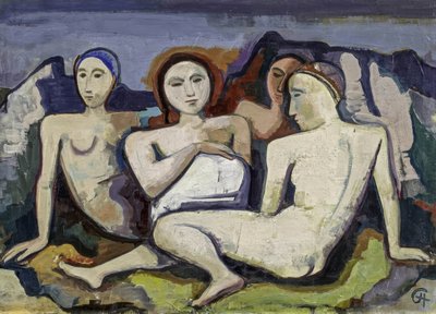 Figurative Composition (Four Seated Women in Landscape) by Karl Hofer