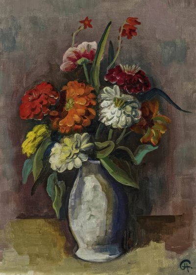 Still Life with Zinnia Bouquet in Vase by Karl Hofer