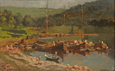 Ships in Neckarsteinach, 1893 by Karl Weysser