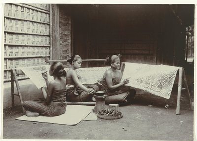 Three Javanese Women Drawing Batik Designs on Cloth by Kassian Cephas