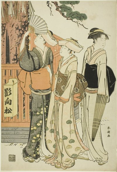 Three Women at the Base of a Sacred Pine Tree by Katsukawa Shuncho