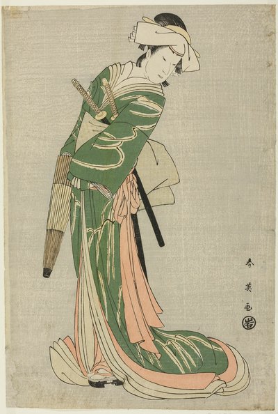 Actor Nakamura Noshio II as Tonase in Model for Kana Calligraphy: Treasury of the 47 Loyal Retainers by Katsukawa Shun