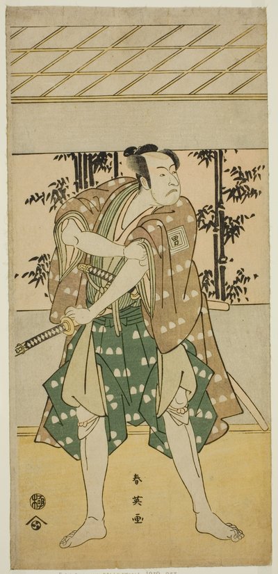 The Actor Ichikawa Omezo I as the Boatman Takihei in the Play Ofunamori Ebi no Kaomise, Performed at the Kawarazaki Theater in the Eleventh Month, 1792 by Katsukawa Shun