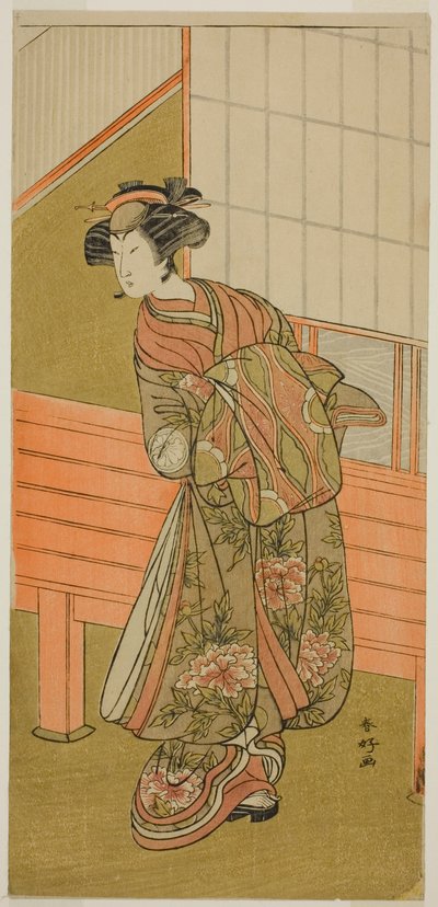 The Actor Segawa Kikunojo III as the Courtesan Takamura of Onoteruya in the Play Sugata no Hana Yuki no Kuromushi, Performed at the Ichimura Theater in the Eleventh Month, 1776 by Katsukawa Shunkо̄