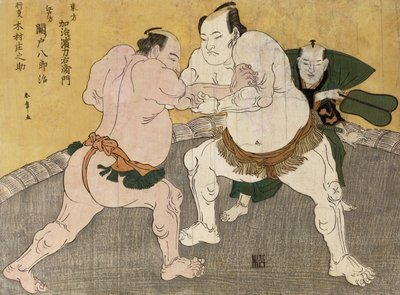 The Wrestling Match between Kimenzan Tanigoro and Edogasaki Gemji by Katsukawa Shunsho