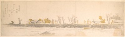 Figures Promenading on a Point of Land; Water and Boats in the Foreground by Katsushika Hokusai