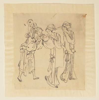 Man, Two Women, and Child by Katsushika Hokusai
