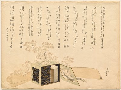 Portable Lacquer Picnic Carrier and Cherry Blossoms by Katsushika Hokusai
