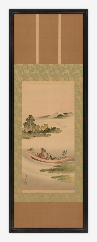 River landscape: ferry-boat and Mount Fuji by Katsushika Hokusai