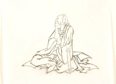 Seated Old Man Leaning on Stick by Katsushika Hokusai