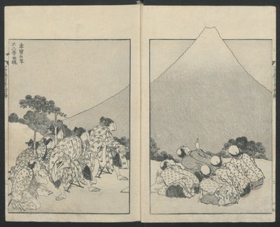 Sliding Down Left, The Opening of Fuji Right from One Hundred Views of Mount Fuji by Katsushika Hokusai