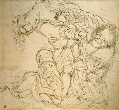 Soko Fighting with His Wife by Katsushika Hokusai