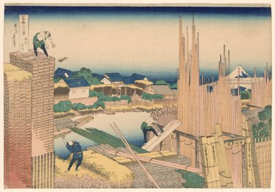 Tatekawa River Lumberyard at Honjo, from the series "Thirty-six Views of Mount Fuji" by Katsushika Hokusai