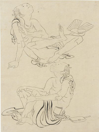 Two men relaxing in summer by Katsushika Hokusai