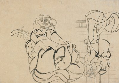 Two sketches: lady playing samisen and lady with back to observer, late 18th-early 19th century by Katsushika Hokusai