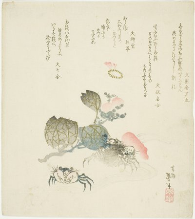 Two Crabs by a Spray of Camellia by Katsushika Taito II