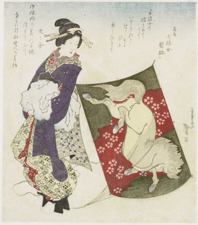 Woman Standing on the String of a Kite by Katsushika Taito II