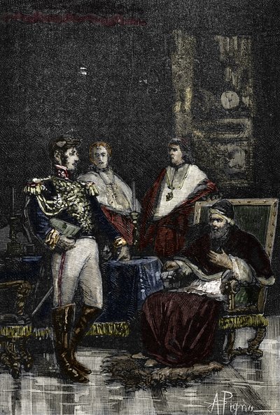 General Cervoni Summoned Pope Pius VI to Abdicate His Temporal Sovereignty in 1798. 1882 (Engraving) by Alec Hunter