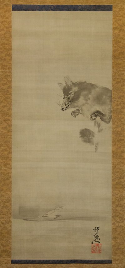 Tanuki Racoon Dog Viewing Its Reflection in Water by Kawanabe Kyosai