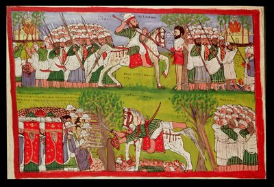 Burning of Churches by Muslims and the Death of Cristobal de Gama and the Fall and Death of Ahmed ibn Ibrahim al-Ghazi Shot by a Portuguese Musketeer by Kegneketa Jemlieri Hailu of Gondar