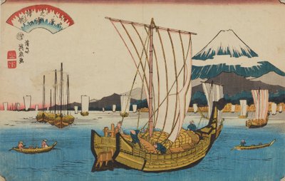 Returning Sailboats in Shiba / Shiba ura no kihan, from the series: Eight Views of Edo / Edo hakkei by Keisai Eisen