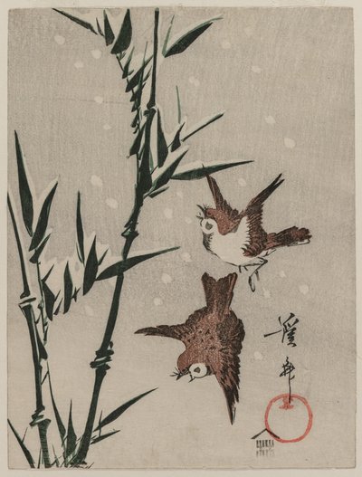 Sparrows, Bamboo and Falling Snow, c. late 1820s by Keisai Eisen