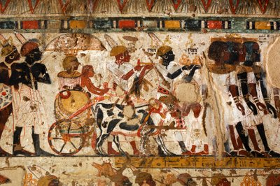 Gold rings being offered from Nubia by Nubians, Tomb of Huy, Viceroy of Kush under Tutankhamun by Kenneth Garrett