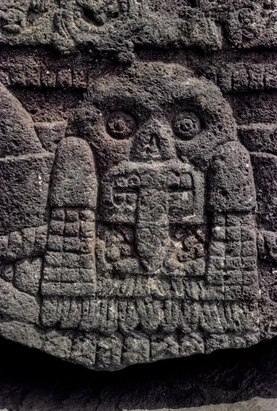 Skull and Serpent Carving, Tenochtitlan, Templo Mayor, Aztec, Mexico, Mexico City, 2010 by Kenneth Garrett