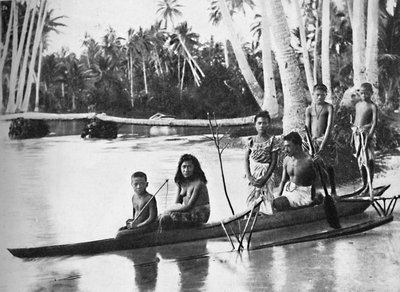 A Samoan Canoe with Outrigger, and Its Occupants, 1902 by Kerry and Co