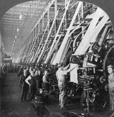 General view of a large printing room in a cotton mill, Lawrence, Massachusetts, USA by Keystone View Company