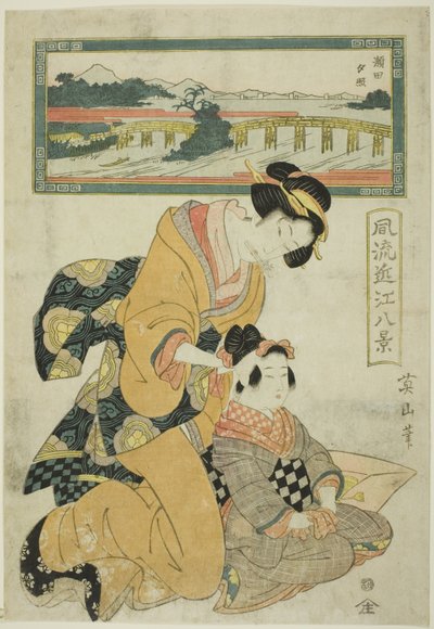Evening Glow at Seta, from the series "Fashionable Eight Views of Omi" by Kikukawa Eizan