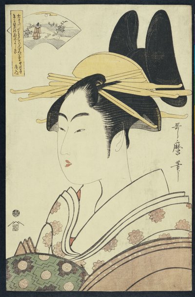 A Okubi-E Portrait of a Courtesan Representing the Hagi or Noki River by Kitagawa Utamaro