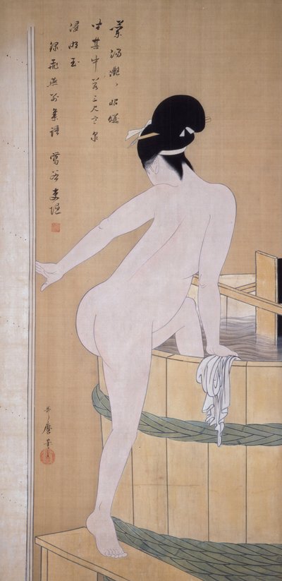Bathing In Cold Water by Kitagawa Utamaro