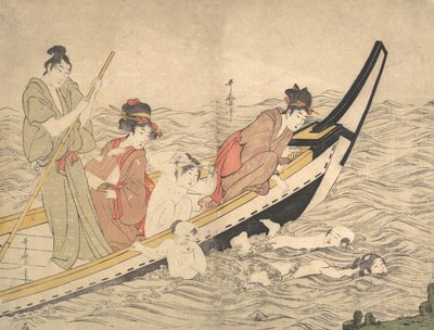 Boating Party with Children Swimming by Kitagawa Utamaro