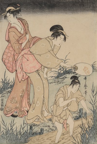 Catching Fireflies Beneath a Willow Tree (right) by Kitagawa Utamaro
