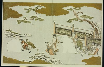 Children Making a Snow Shishi and Rolling a Snowball, from 