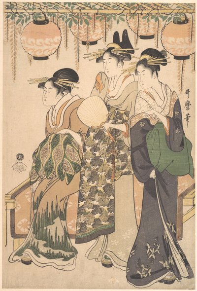 Courtesans Beneath a Wisteria Arbor by Kitagawa Utamaro