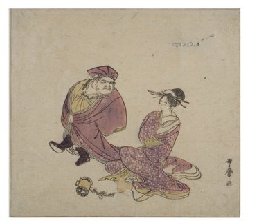 Daikoku (standing) in Conversation with a Seated Lady by Kitagawa Utamaro