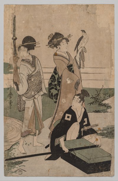Daimyo and his Retinue Crossing a Stream in Plain Near Fuji by Kitagawa Utamaro