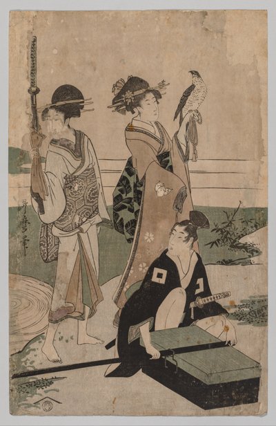 Daimyo and his Retinue Crossing a Stream in Plain Near Fuji by Kitagawa Utamaro