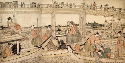 Fishing Boats with Nets under Ryogoku Bridge by Kitagawa Utamaro