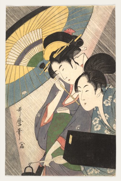 Geisha and Attendant on a Rainy Night by Kitagawa Utamaro