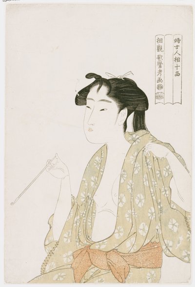 Half Length Portrait of a Woman Smoking by Kitagawa Utamaro