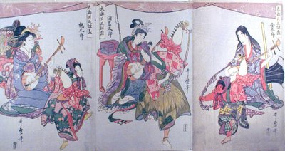 Kintaro, Urashimataro, and Momotaro, from the triptych "Set of Three Sake Cups for the First Month" by Kitagawa Utamaro