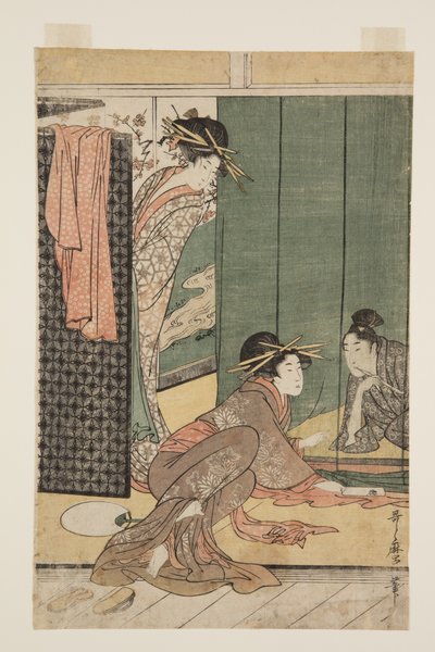 Two Courtesans and a Young Man under a Mosquito Net by Kitagawa Utamaro