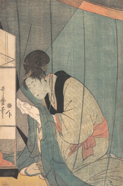 Woman Reading a Letter under a Mosquito Net by Kitagawa Utamaro